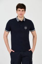 AERONAUTICA MILITARE Granatowe polo Short Sleeve. Niebieskie koszulki polo Aeronautica Militare, m, bez wzorów, bez kołnierzyka, bez ramiączek. W wyprzedaży za 249.99 zł.