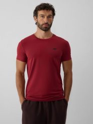 4F T-shirt regular gładki męski - burgundowy XXL. Czerwone t-shirty 4F, m, bez wzorów, z bawełny, bez kołnierzyka, bez ramiączek. Za 59.99 zł.