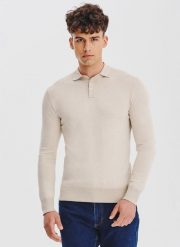 Sweter polo w kolorze beżowym. Brązowe swetry nierozpinane Pako Lorente, na jesień, m, bez wzorów, z poliamidu, bez kołnierzyka, bez ramiączek. Za 199.99 zł.