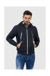 EA7 Granatowa kurtka męska ze srebrnymi zamkami. Niebieskie kurtki EA7 Emporio Armani, l, z aplikacjami, z polaru, z kapturem. W wyprzedaży za 459.99 zł.