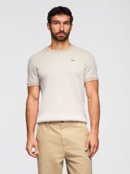 Męska bawełniana koszulka ze strukturalnej dzianiny - biała V1 - Rozmiar: XXL. Brązowe t-shirty Ombre Clothing, m, bez wzorów, z bawełny, bez kołnierzyka, bez ramiączek. Za 209.99 zł.