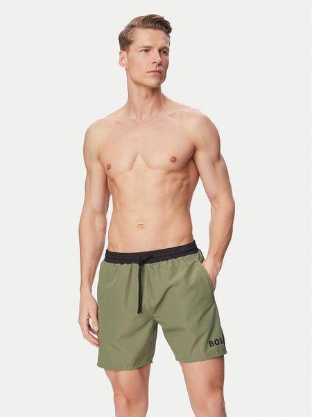 BOSS Szorty kąpielowe Starfish 50514429 Zielony ciemny Regular Fit. Zielone kąpielówki Boss, m, bez wzorów, z syntetyku. Za 194.99 zł.