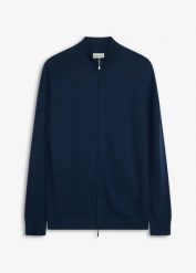 Delikatny kardigan z eleganckiej wełny merynosowej. Niebieskie swetry rozpinane bonprix, l, bez wzorów, z wełny, bez kołnierzyka, bez ramiączek. Za 169.99 zł.