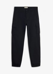 Spodnie bojówki, regular fit, zwężane do dołu nogawki. Czarne joggery i bojówki bonprix, m, bez wzorów, sportowe. Za 169.99 zł.