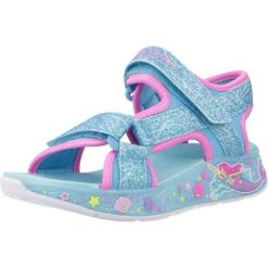 Sandały SKECHERS LIGHTS MERMAID DR Niebieski. Niebieskie sandały Skechers, z tkaniny, bez zapięcia. Za 214.99 zł.