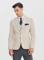 PAKO LORENTE - Dzianinowa marynarka w kratkę. Brązowe garnitury Pako Lorente, na co dzień, m, bez wzorów, z dzianiny. Za 499.99 zł.