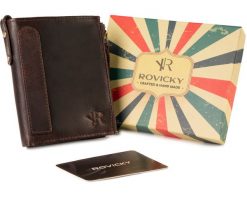 Portfel brązowy retro Rovicky N1226-RHP-5463 BROWN. Brązowe portfele ROVICKY, bez wzorów, ze skóry. Za 81.99 zł.
