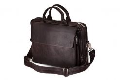 Skórzana torba męska na ramię, torba na laptop SOLIER ciemnobrązowa. Brązowe torby na laptopa Solier. Za 529.00 zł.