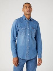 WRANGLER HERITAGE SHIRT MĘSKA KOSZULA JEANSOWA JEANS AUTHENTIC BLUE W5D1EM32F 112332226. Niebieskie koszule Wrangler, m, bez wzorów, z jeansu, bez kołnierzyka, bez ramiączek. Za 209.99 zł.
