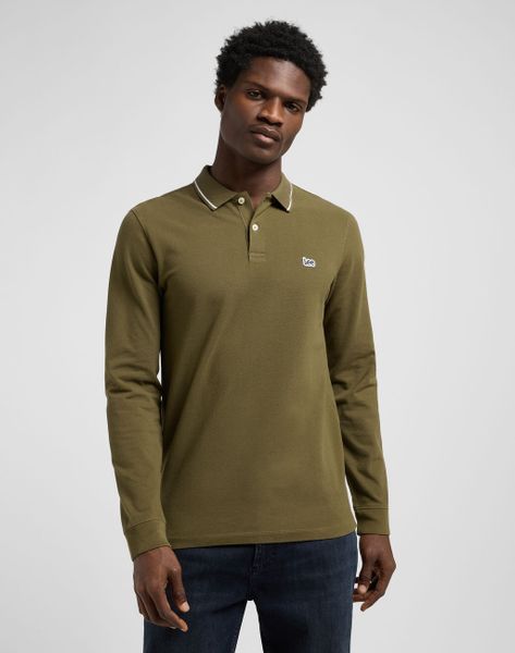 MESKA KOSZULKA LEE LS PIQUE POLO ARMY GREEN 112370566. Zielone koszulki polo Lee, s, bez wzorów, bez kołnierzyka, bez ramiączek. Za 99.99 zł.