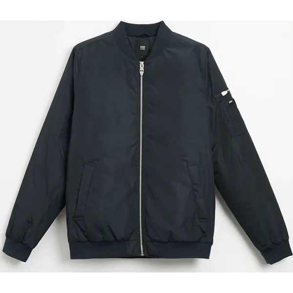 Ocieplana kurtka bomber granatowa - Granatowy. Niebieskie kurtki House, l, bez wzorów, bez kaptura. Za 139.99 zł.