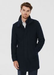 PAKO LORENTE – Wełniany płaszcz męski w kolorze granatowym. Niebieskie płaszcze Pako Lorente, m, bez wzorów, z poliesteru, bez kaptura. Za 699.99 zł.