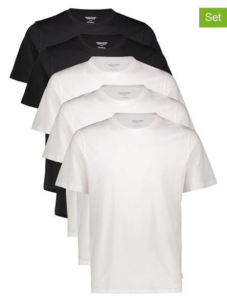 Jack & Jones Koszulki (5 szt.) "Jjeorganic" w kolorze biało-czarnym rozmiar: XL. Białe bezrękawniki Jack & Jones, xl, bez wzorów, z bawełny, bez kołnierzyka, bez ramiączek. Za 184.95 zł.