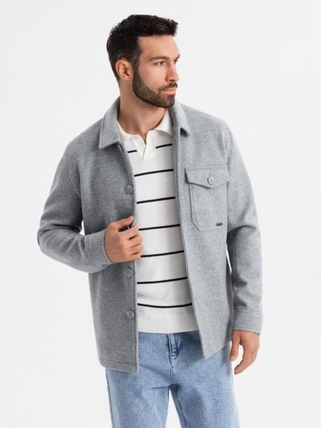 Lekka flauszowa kurtka męska z dodatkiem wiskozy – szara V2 - Rozmiar: XL. Szare kurtki Ombre Clothing, m, bez wzorów, z materiału, bez kaptura. W wyprzedaży za 169.99 zł.