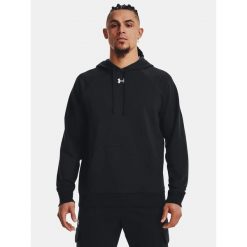 Bluza fitness męska UNDER ARMOUR Rival Fleece Hoodie z kapturem. Czarne bluzy Under Armour, l, bez wzorów, z kapturem. Za 303.79 zł.