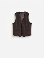 Garniturowa kamizelka - ciemnobrązowy. Brązowe garnitury Reserved, l, bez wzorów, z tkaniny. Za 159.99 zł.