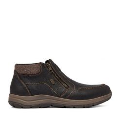 Botki Rieker. Brązowe botki sznurowane Rieker, bez wzorów, bez obcasa, bez zapięcia. Za 449.99 zł.