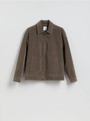 Kurtka bomberka z imitacji zamszu - ciemnoszary. Szare kurtki Reserved, l, bez wzorów, bez kaptura. Za 259.99 zł.