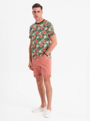 Męskie jeansowe klasyczne szorty z podwiniętą nogawką – koralowe V6 OM-SRDS-0162 - XXL. Pomarańczowe szorty Ombre Clothing, l, bez wzorów, z bawełny, eleganckie. W wyprzedaży za 129.99 zł.