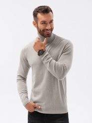 Sweter męski z golfem - jasnoszary V6 E179 - XXL. Szare golfy Ombre Clothing, m, bez wzorów, z materiału, bez ramiączek. W wyprzedaży za 49.99 zł.