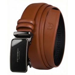 Skórzany, stylowy pasek męski w jasnobrązowym kolorze z automatyczną, czarną klamrą Peterson PTN A013-AB TAN. Brązowe paski Peterson, bez wzorów, ze skóry, eleganckie. Za 59.99 zł.