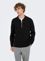 ONLY & SONS Sweter "Phil" w kolorze czarnym rozmiar: S. Czarne swetry nierozpinane Only & Sons, s, bez wzorów, prążkowane, bez kołnierzyka, bez ramiączek. Za 169.95 zł.