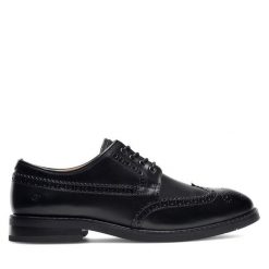 Półbuty Gino Rossi. Czarne eleganckie półbuty Gino Rossi, bez wzorów, bez obcasa, bez zapięcia. Za 279.99 zł.