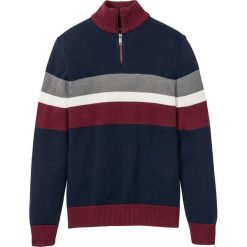 Sweter ze stójką Regular Fit bonprix ciemnoniebiesko-czerwony klonowy - szary melanż - biel wełny. Niebieskie swetry nierozpinane bonprix, m, bez wzorów, z bawełny, bez kołnierzyka, bez ramiączek. Za 74.99 zł.