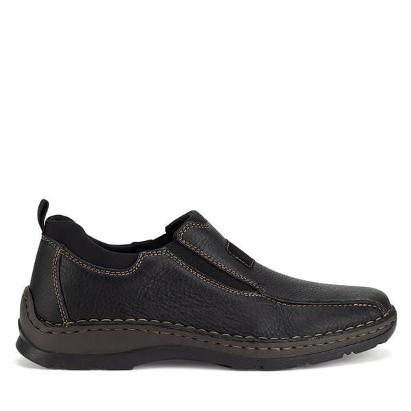 Półbuty Rieker. Czarne eleganckie półbuty Rieker, bez wzorów, bez obcasa, bez zapięcia. Za 399.99 zł.