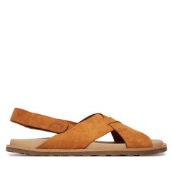 Sandały Fly London. Brązowe sandały Fly London, bez zapięcia. Za 589.99 zł.