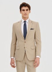 PAKO LORENTE – Beżowa marynarka garniturowa. Brązowe garnitury Pako Lorente, m, bez wzorów, z elastanu. Za 649.99 zł.