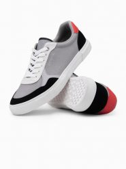Buty męskie sneakersy z kolorowymi akcentami - szare V4 OM-FOTL-0146 - 42. Szare buty sportowe casual Ombre Clothing, bez wzorów, z gumy, bez zapięcia. W wyprzedaży za 79.99 zł.
