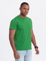 T-shirt męski klasyczny bawełniany BASIC - zielony V20 OM-TSBS-0146 - M. Zielone t-shirty Ombre Clothing, m, bez wzorów, z bawełny, bez kołnierzyka, bez ramiączek. W wyprzedaży za 24.99 zł.