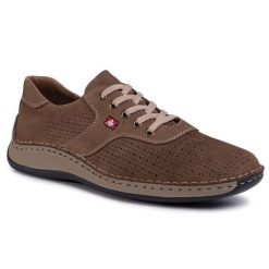 Półbuty Rieker. Brązowe eleganckie półbuty Rieker, bez wzorów, bez obcasa, bez zapięcia. Za 169.99 zł.