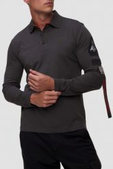 AERONAUTICA MILITARE Szary męski longsleeve polo Eurofighter Typhoon. Szare bluzki z długim rękawem Aeronautica Militare, l, bez wzorów, bez kołnierzyka, bez ramiączek. W wyprzedaży za 369.99 zł.
