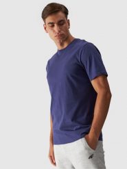 4F T-shirt regular gładki męski - granatowy S. Niebieskie t-shirty 4F, m, bez wzorów, z bawełny, bez kołnierzyka, bez ramiączek. W wyprzedaży za 39.99 zł.