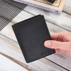 Męski Portfel Skórzany RFID Brødrene G-10 Czarny. Czarne portfele bez wzorów. Za 64.90 zł.