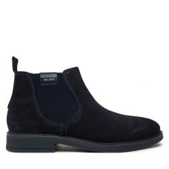Sztyblety Bugatti. Niebieskie botki sznurowane Bugatti, bez wzorów, bez obcasa, bez zapięcia. Za 449.99 zł.