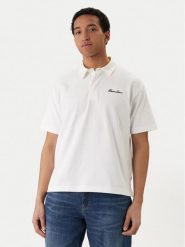 Guess Jeans Polo M6GP13 KCYM1 Biały Oversize. Białe koszulki polo Guess Jeans, m, z aplikacjami, z bawełny, bez kołnierzyka, bez ramiączek. Za 299.99 zł.