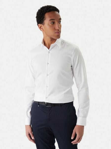 Calvin Klein Koszula LV019EU053 Biały Slim Fit. Białe koszule CALVIN KLEIN, m, bez wzorów, z bawełny, bez kołnierzyka, bez ramiączek. Za 279.99 zł.