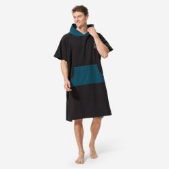 Ponczo plażowe Decathlon 500. Czarne szlafroki Decathlon, m, bez wzorów, z bawełny, bez ramiączek, z kapturem. Za 99.99 zł.