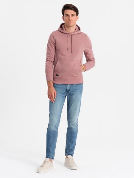 Bluza dresowa męska kangurka z kapturem BASIC – ciemnoróżowa V4 - Rozmiar: L. Czerwone bluzy Ombre Clothing, l, bez wzorów, z dresówki, z kapturem. Za 189.99 zł.