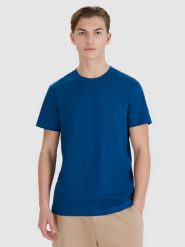 4F T-shirt regular z nadrukiem męski - turkusowy XXL. Niebieskie t-shirty 4F, m, bez wzorów, z bawełny, bez kołnierzyka, bez ramiączek. W wyprzedaży za 39.99 zł.