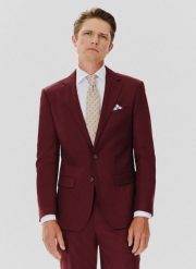 PAKO LORENTE – Marynarka garniturowa w kolorze burgundowym. Czerwone garnitury Pako Lorente, na ślub cywilny, m, bez wzorów, z poliesteru. Za 649.99 zł.