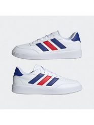 Adidas Sneakersy "Courtblock" w kolorze biało-niebieskim rozmiar: 43. Białe buty sportowe casual Adidas, bez wzorów, bez zapięcia. Za 199.45 zł.
