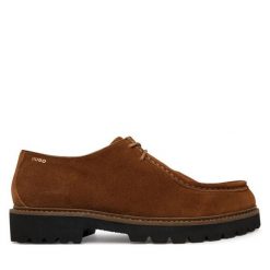 Półbuty HUGO. Brązowe eleganckie półbuty Hugo, bez wzorów, bez obcasa, bez zapięcia. Za 764.99 zł.