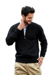 Czarny rozpinany sweter męski kardigan SL13 Lukas. Czarne swetry rozpinane M. Lasota - polski producent, m, bez wzorów, z bawełny, bez kołnierzyka, bez ramiączek. W wyprzedaży za 259.20 zł.