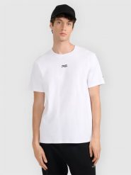4F T-shirt regular z nadrukiem męski 4F x Robert Lewandowski - biała M. Białe t-shirty 4F, l, bez wzorów, z bawełny, bez kołnierzyka, bez ramiączek. Za 99.99 zł.