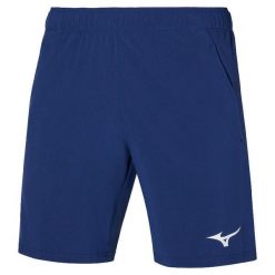 Szorty Mizuno 8 in Flex. Niebieskie szorty Mizuno, bez wzorów, z materiału, klasyczne, z standardowym stanem. Za 139.99 zł.