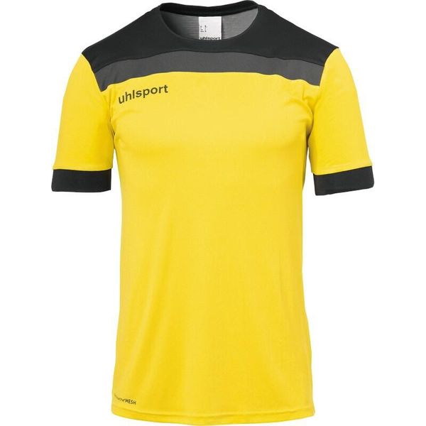 Polo Uhlsport Offense 23. Czarne koszulki polo Uhlsport, xl, bez wzorów, z materiału, bez kołnierzyka, bez ramiączek, do piłki nożnej. W wyprzedaży za 112.40 zł.